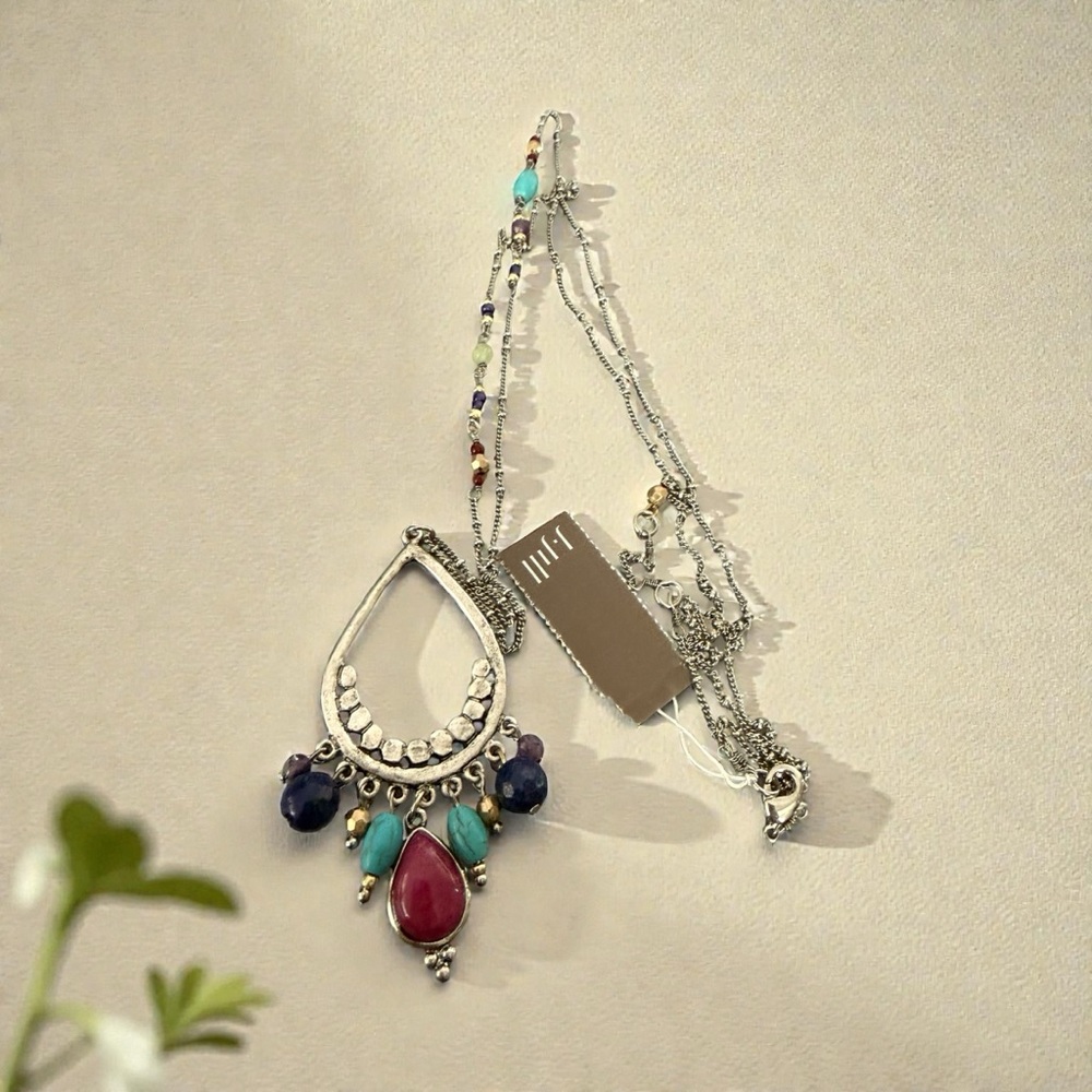 NWT- J. Jill Long Silver & Multicolor Dangling Charm Pendant Necklace